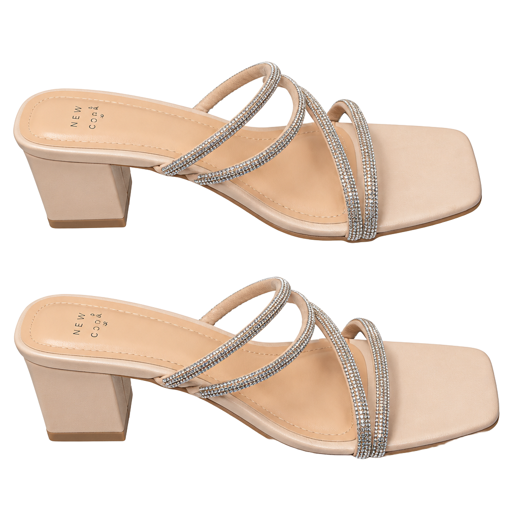 A New Day Blakely Heels Size 8 Light Beige Rhinestone Mule Sandals 1