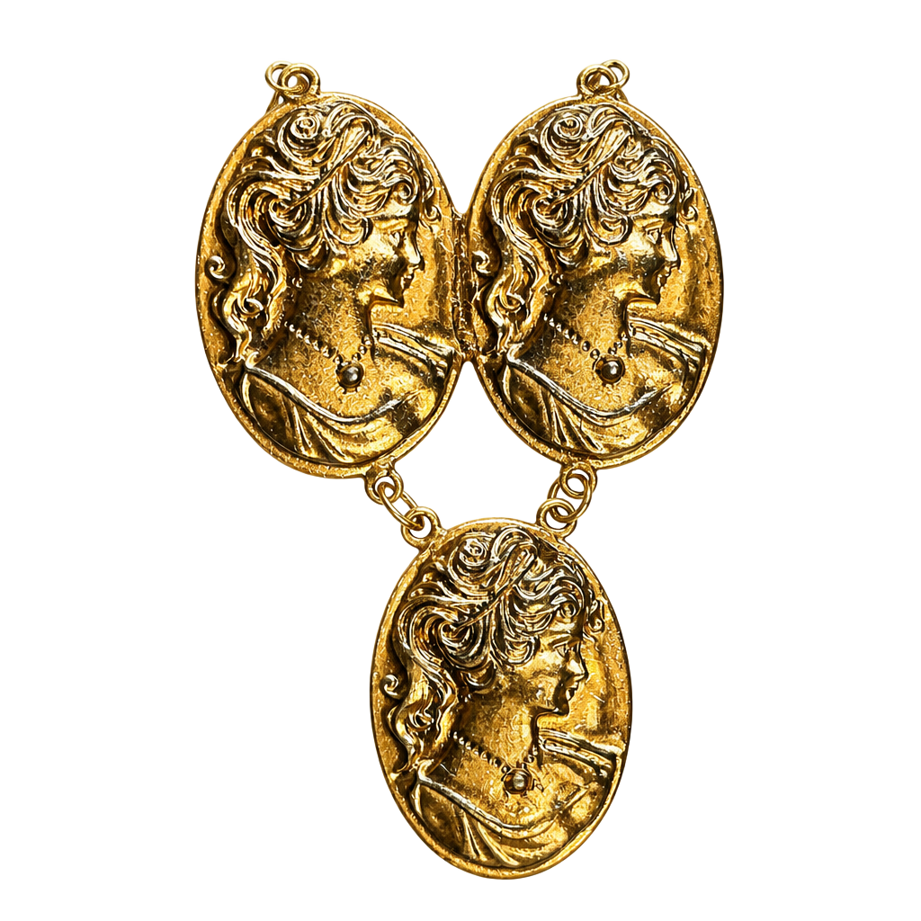 💟Vintage Art Nouveau Style Gold Tone Oval Cameo Dangle Brooch Pin 1