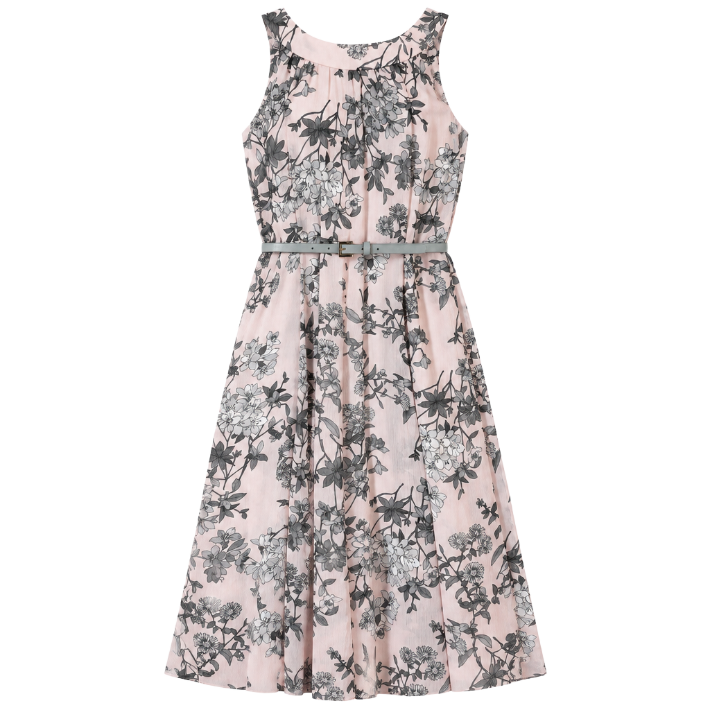 Tommy Hilfiger Floral Chiffon Midi Dress Size 10 NWT Belted Pink Gray $119 1