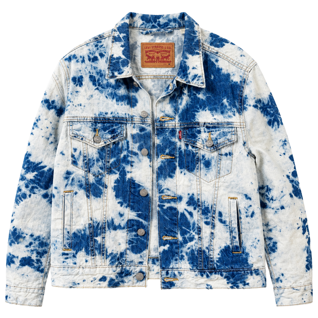 Levi's Denim Trucker Jacket Size M Blue White Tie Dye Bleach 1