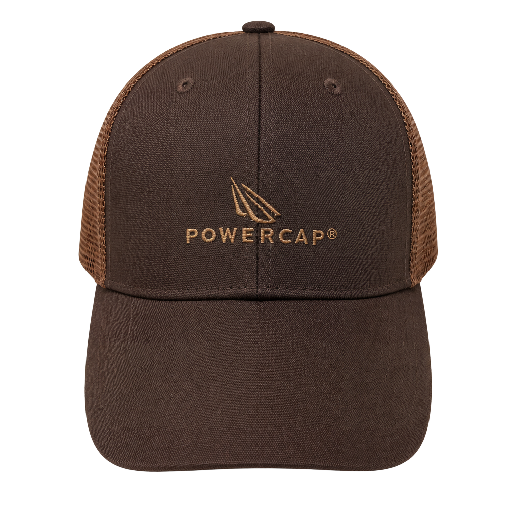 PowerCap Men's LED Lighted Baseball Cap Brown Mesh Trucker Hat Adjustable OSFM 1