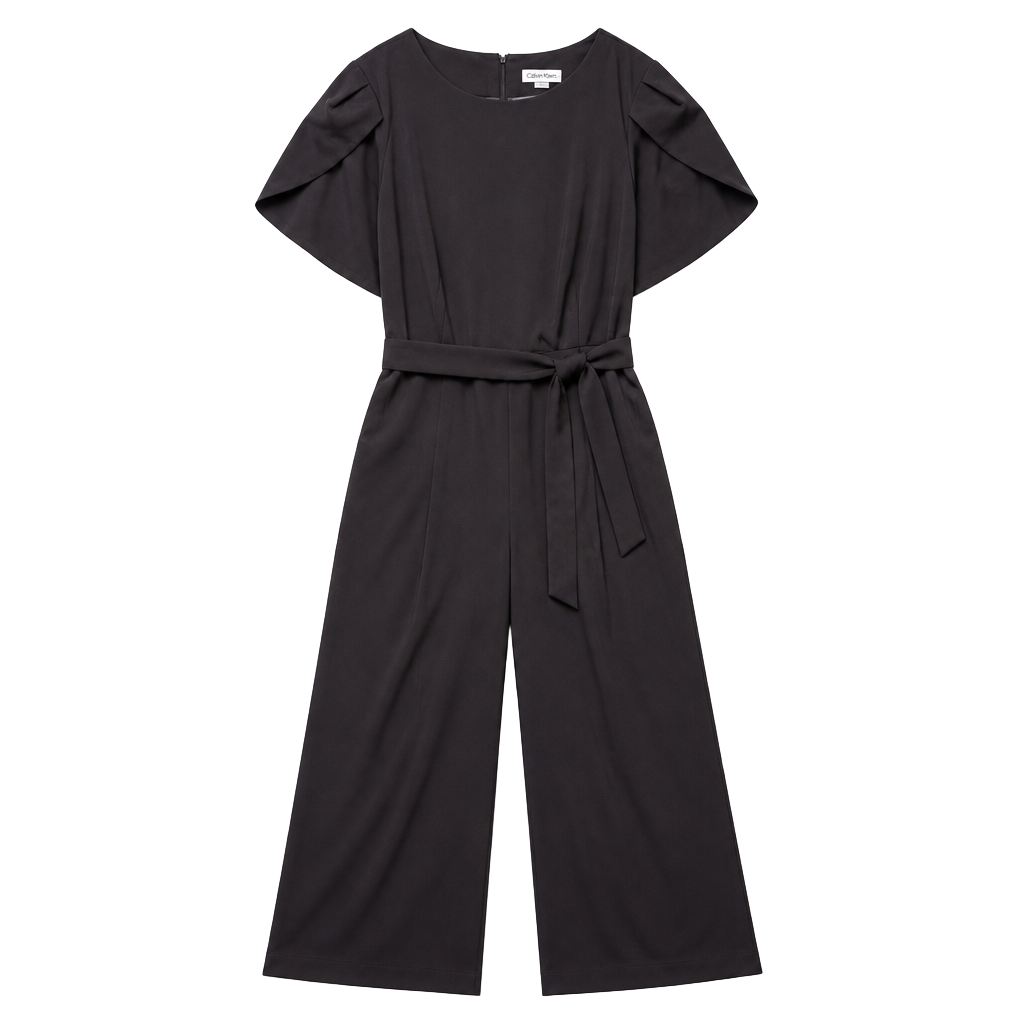Calvin Klein Women’s 18W Black Belted Jumpsuit NWT Wide Leg MSRP $139 1
