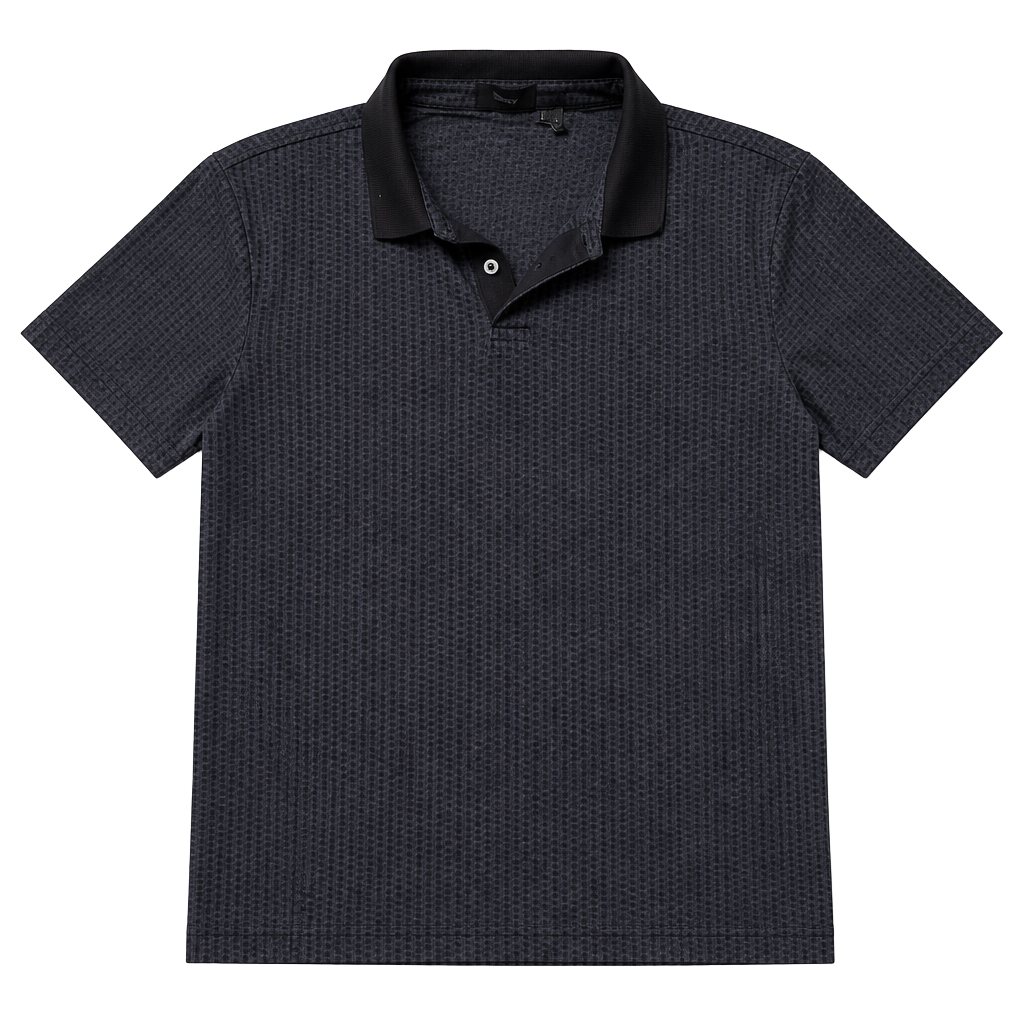 Theory Men's S Blue Geometric Short Sleeve Knit Polo Shirt Contrast Collar 1