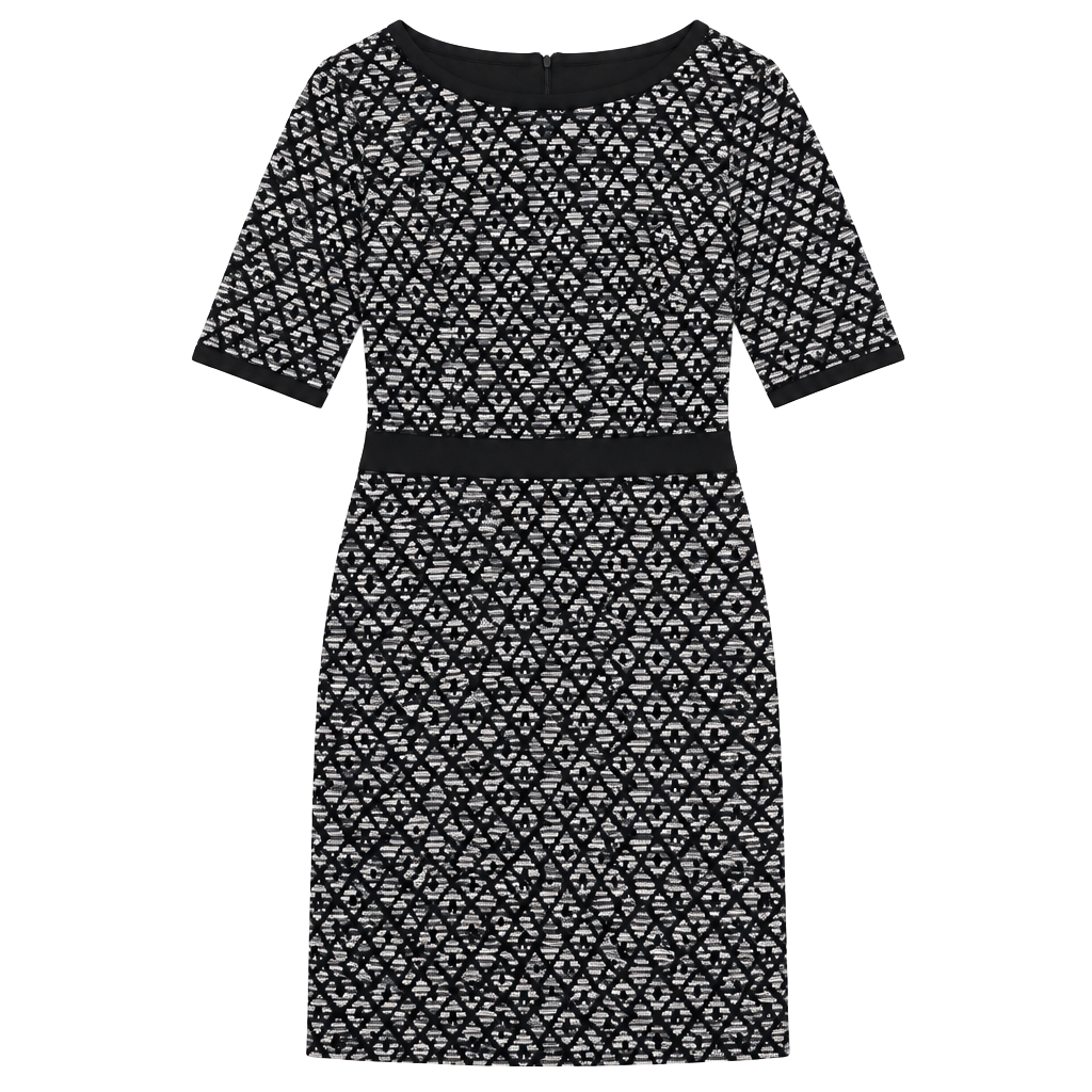 Vince Camuto Black And White Diamond Jacquard Knit Dress 1