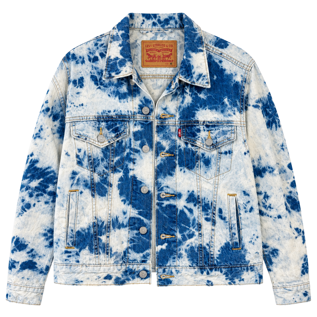 Levi’s WaterLess Denim Trucker Jacket Women M Blue White Bleach Tie Dye 29944-0137 1