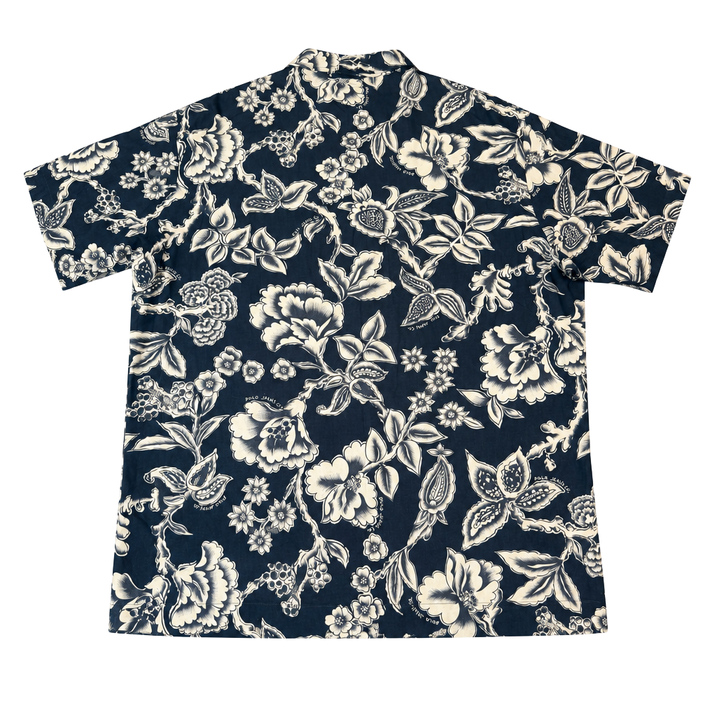 Polo Jeans Co Ralph Lauren Floral Hawaiian Shirt Size M Black 1