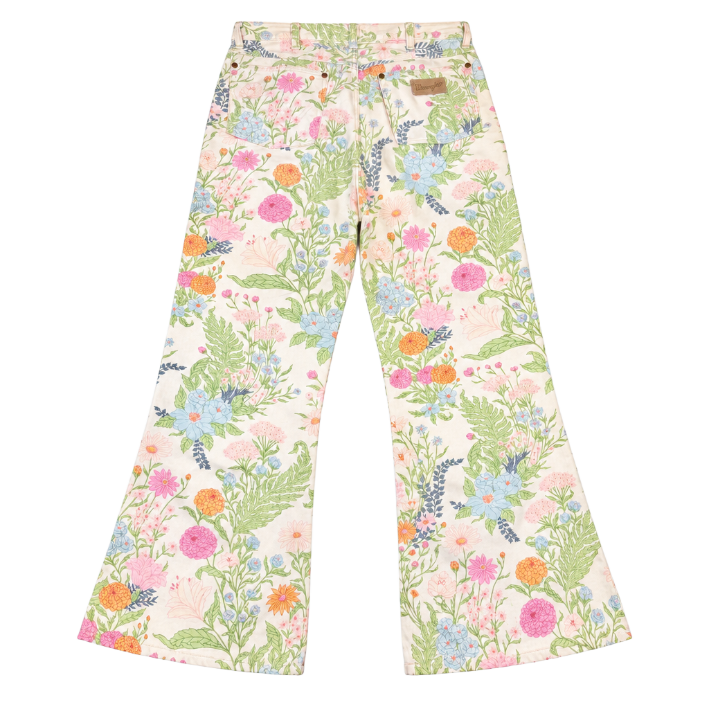 Wrangler Floral Flare Jeans W31xL30 Off-White Botanical Print 1