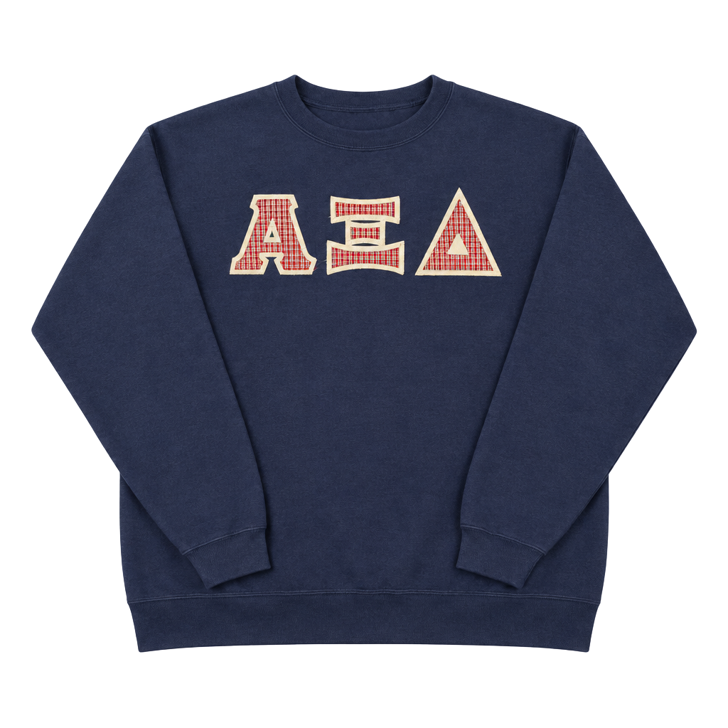 Cotton Deluxe Alpha Xi Delta Size XL Navy Plaid Applique Sweatshirt 1