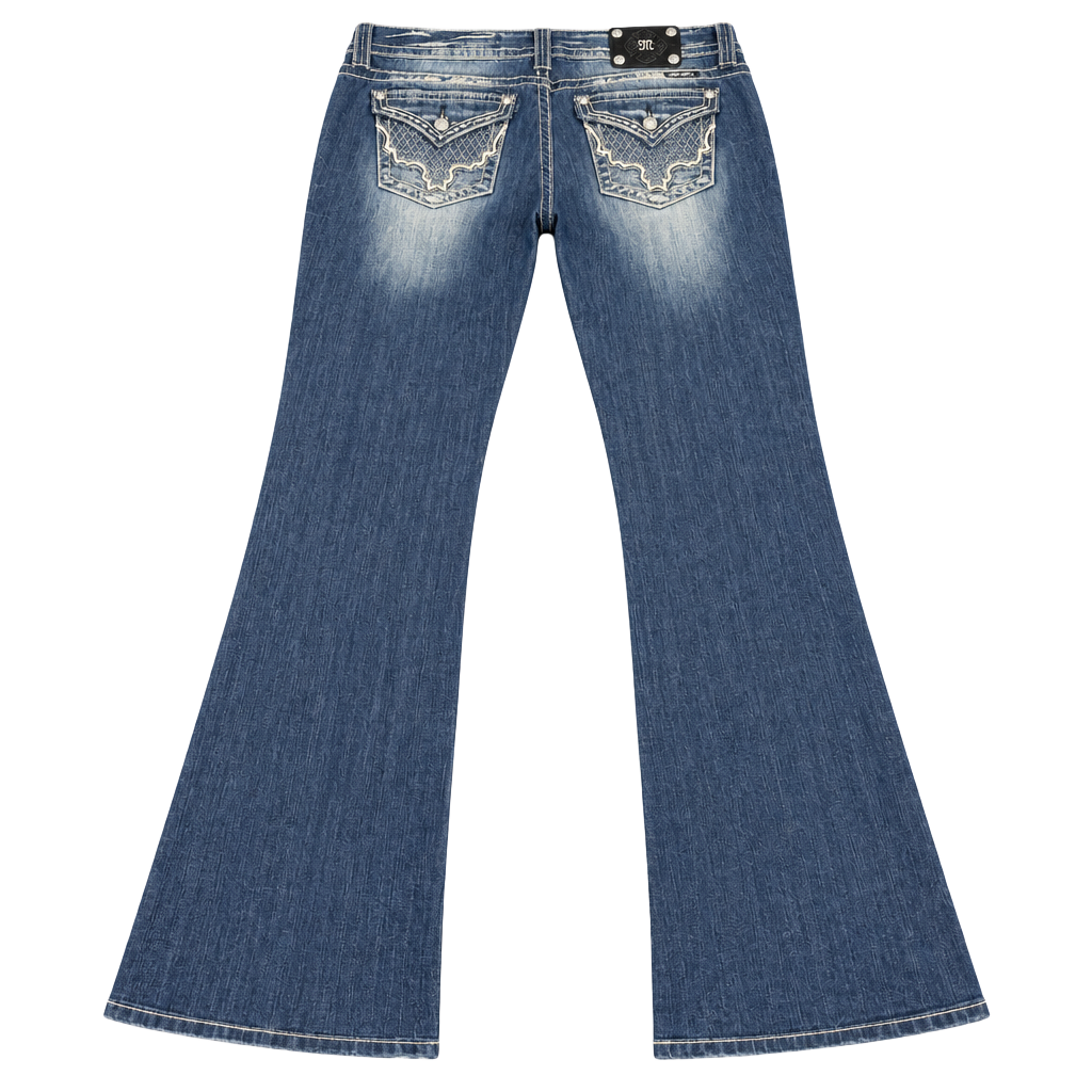 Miss Me Mid-Rise Bootcut Jeans Size 33x32 Dark Wash Rhinestone Embellished 1