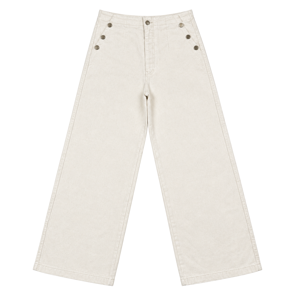 Koton High-Rise Wide-Leg Jeans Cream Button-Front W30 L32 1