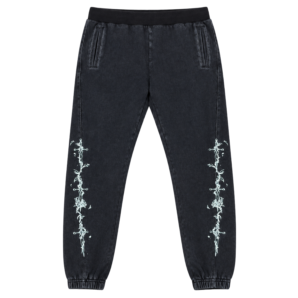 Valkyrae Radiant Spirits Black Sweatpants Joggers Dagger Sword Rose - Size Small 1