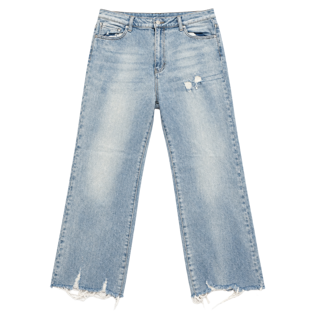 Risen Los Angeles Straight Jeans Size 1XL - Light Wash Distressed Raw Hem 1