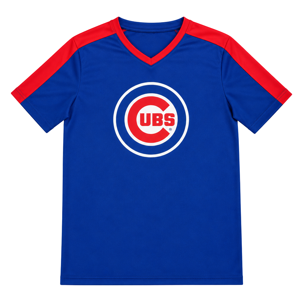 MLB Genuine Merchandise Chicago Cubs T-Shirt Size L Blue Red V-Neck 1