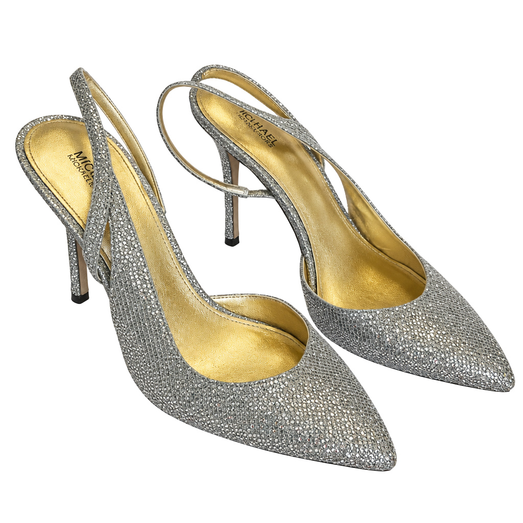 Michael Kors Eliza Silver Glitter Slingback Pumps 1