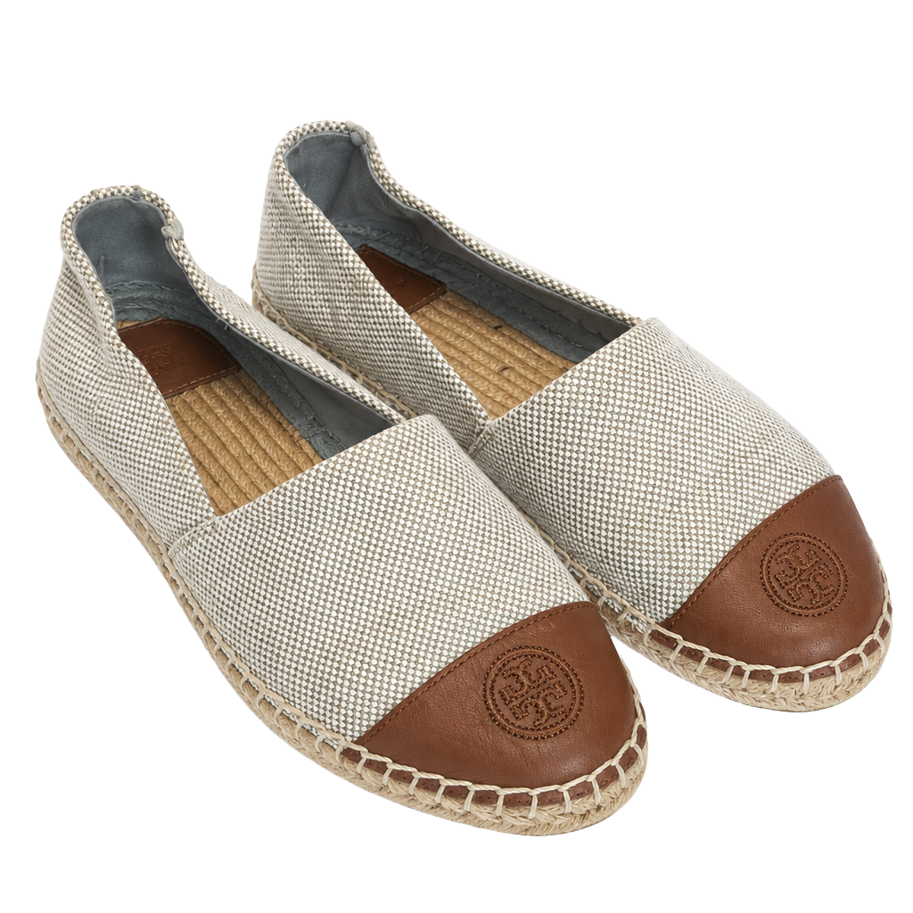 Tory Burch Tan Beige Woven Canvas Espadrille Flats 1