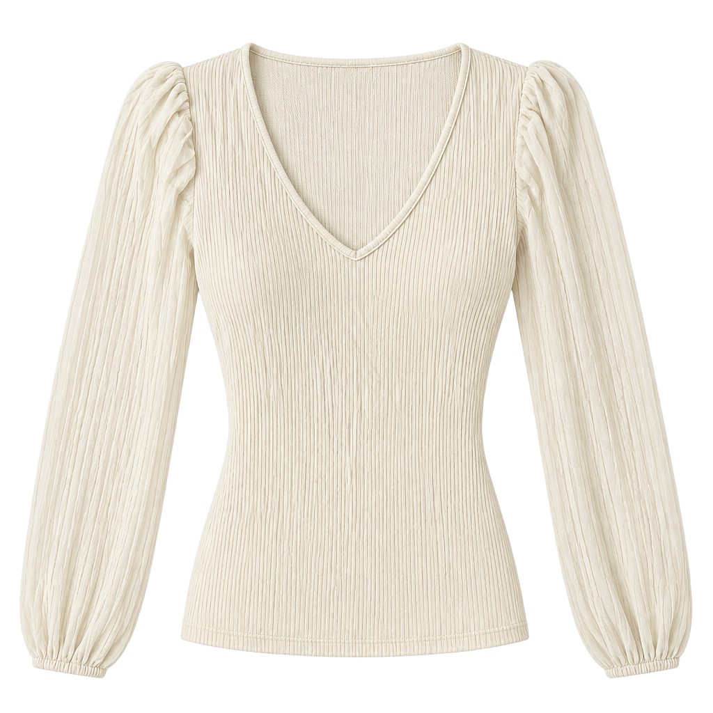 Heartloom Cream Ribbed Chiffon Sleeve Blouse 1