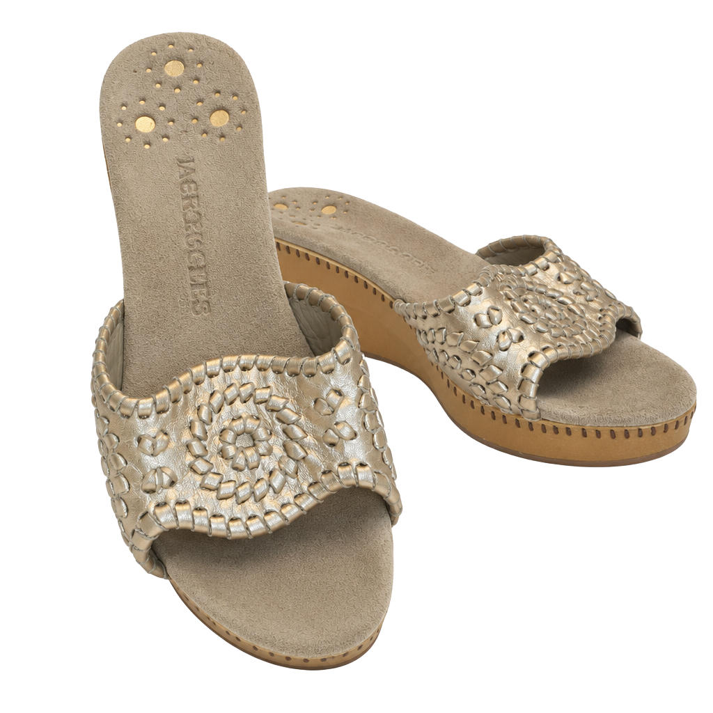 Jack Rogers Gold Leather Wedge Sandals 1
