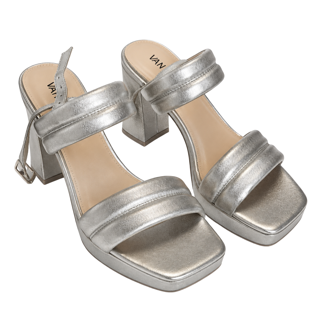 Vaneli Silver Metallic Puffed Strap Heeled Platform Sandal 1