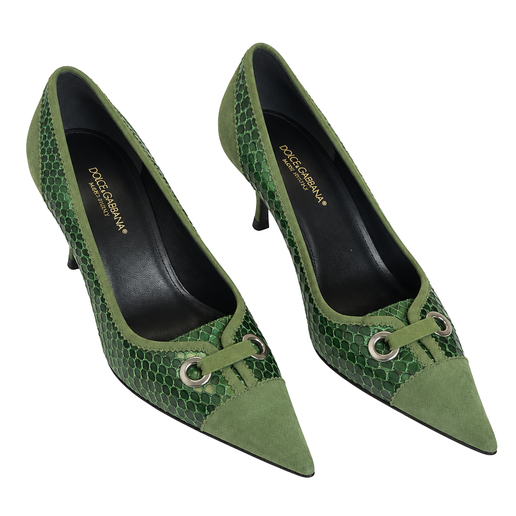 Vintage Dolce & Gabbana Green Python and Suede Pump Heels 1