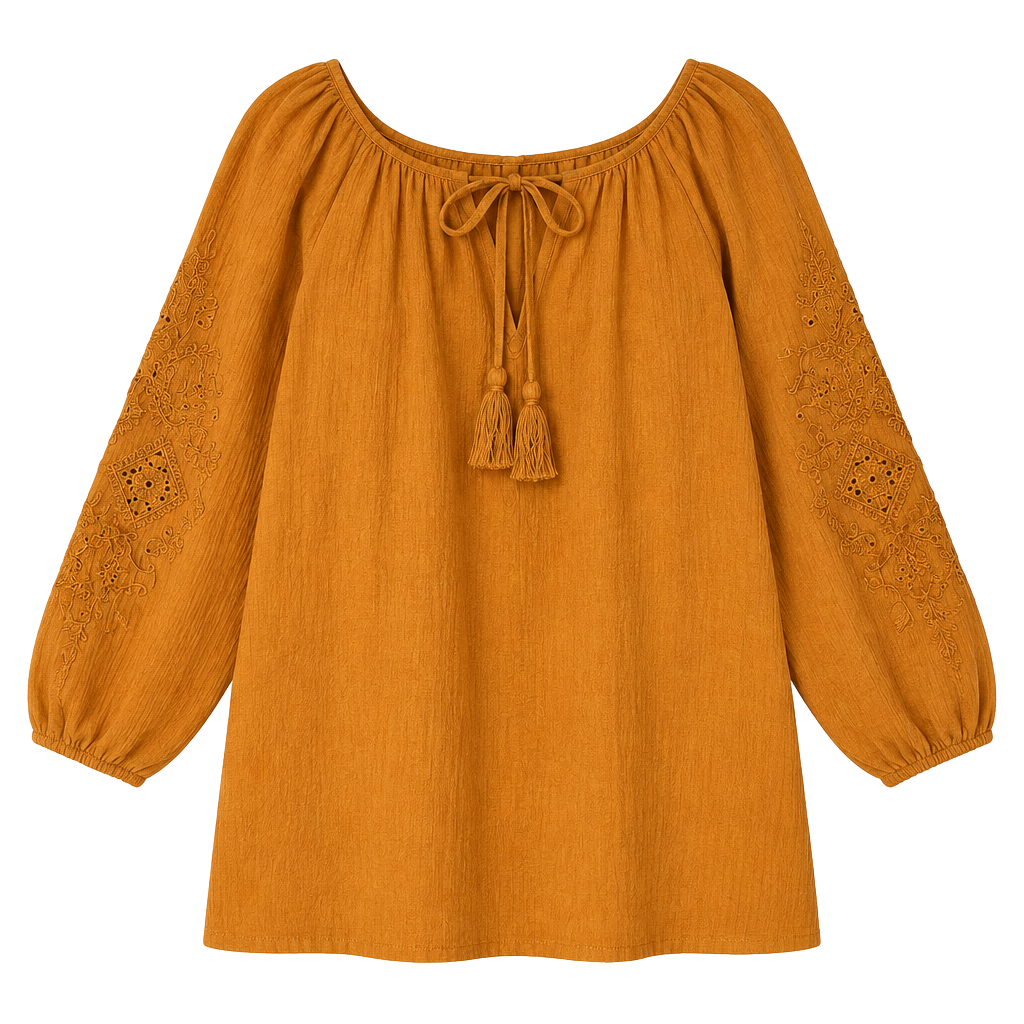 Massimo Dutti Burnt Orange Embroidered Peasant Boho Blouse 1