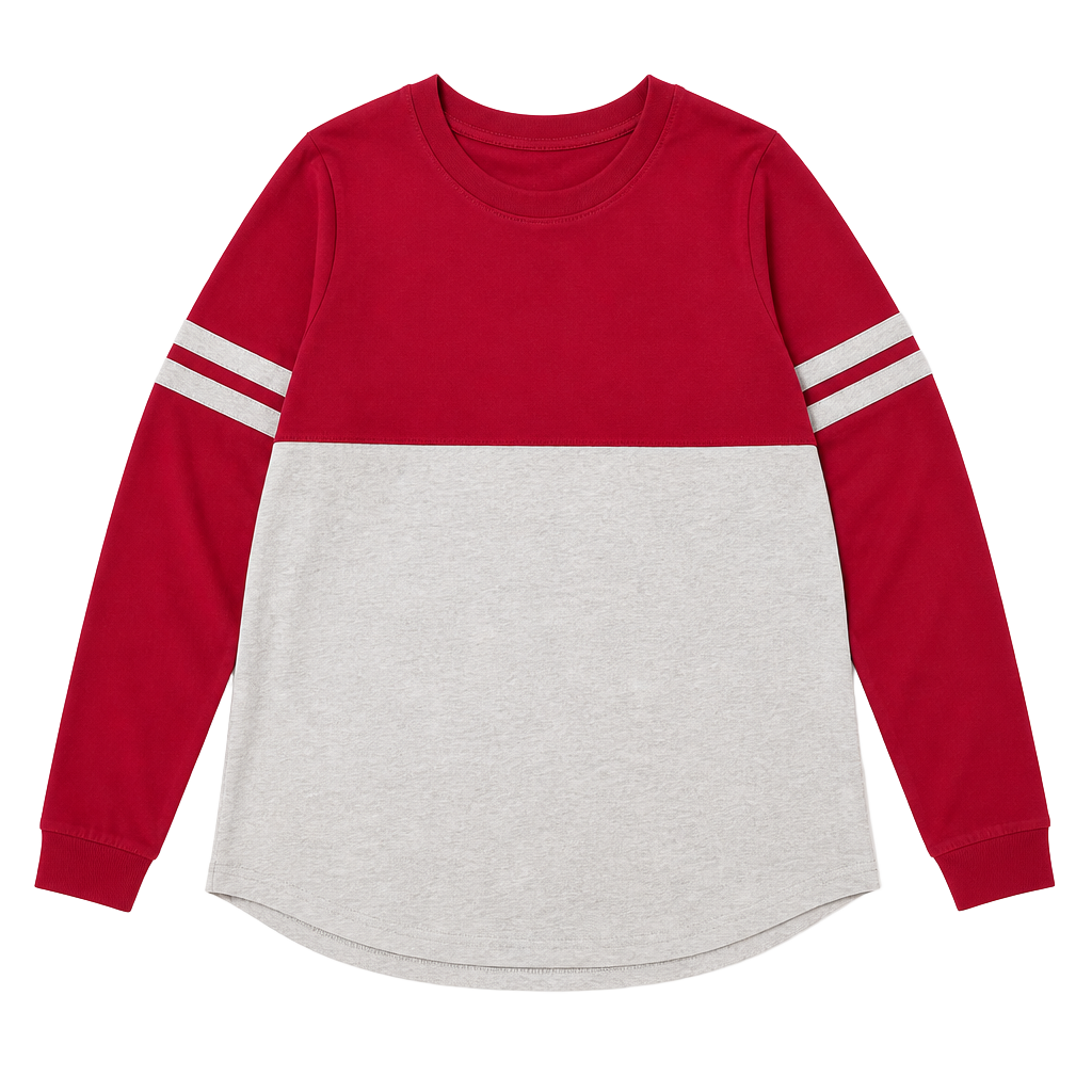 Boxercraft L Maroon and Gray Colorblock Pom Pom Jersey Long Sleeve Shirt 1