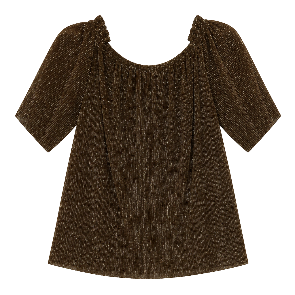 I Love Metallic Gold Plisse Off-The-Shoulder Puff Sleeve Blouse. Date Night After 5 1