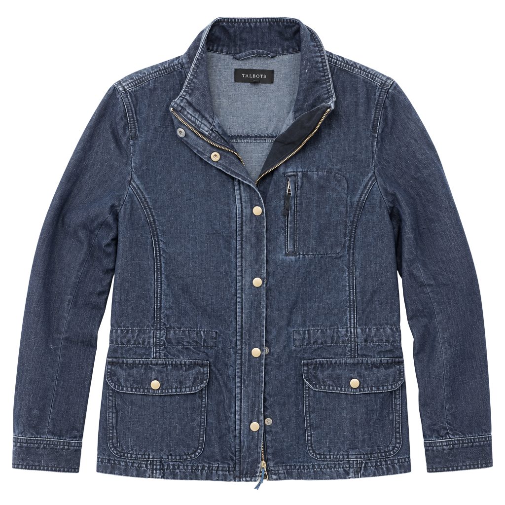 Talbots Denim Field Jacket with Zip and Snap Closure Size Medium 1