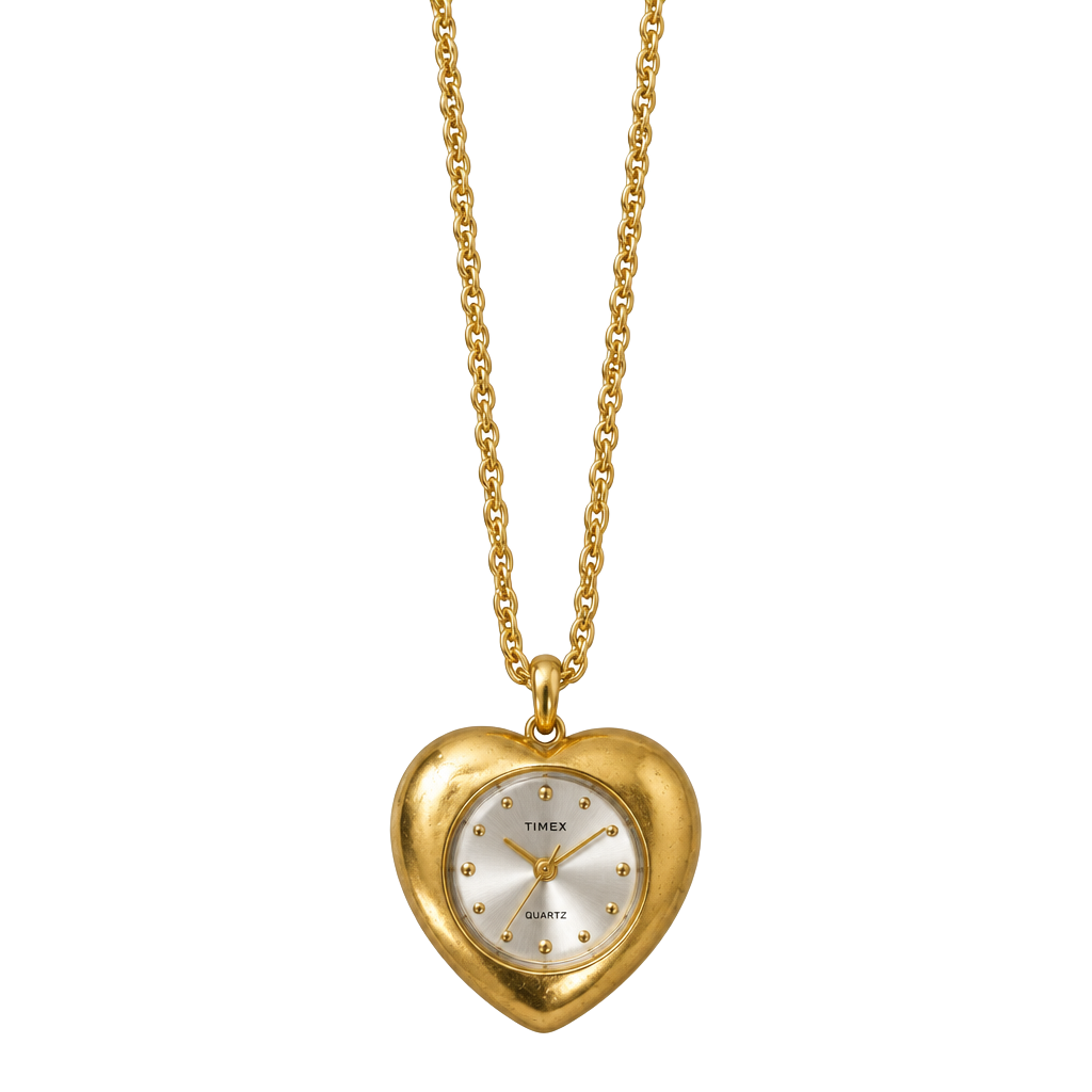 Vintage Amours Heart Shaped Watch Pendant Necklace Silver Tone Quartz. 14” L 1