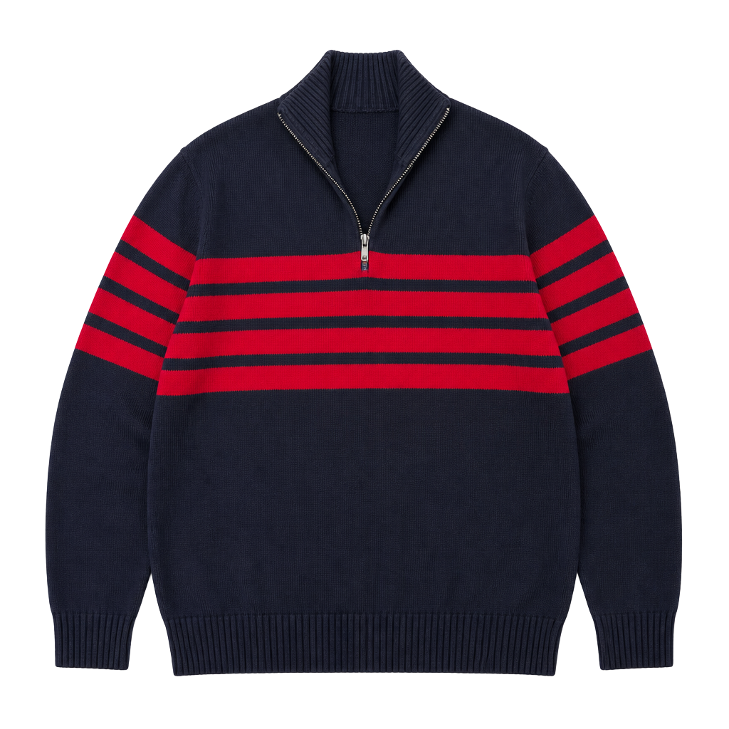 Gap Designed & Crafted Quarter Zip Sweater Size M Tall Blue Red Striped 1