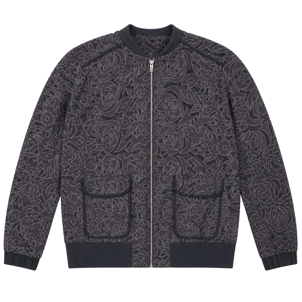 Elevenses Women's Size L Navy Blue Floral Lace Bomber Jacket 1