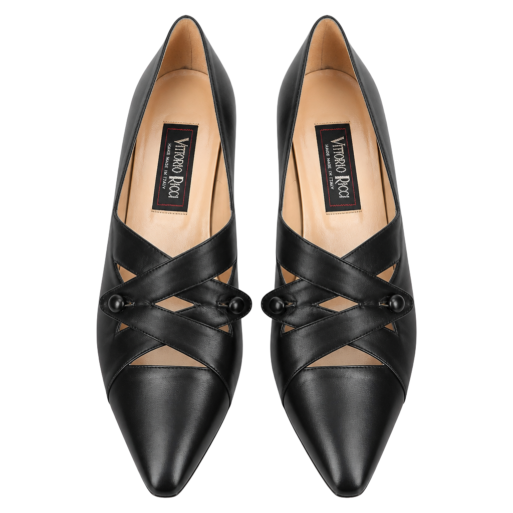 Vittorio Ricci Vintage Black Leather Pointed Toe Cutout Heels Size 9.5B 1