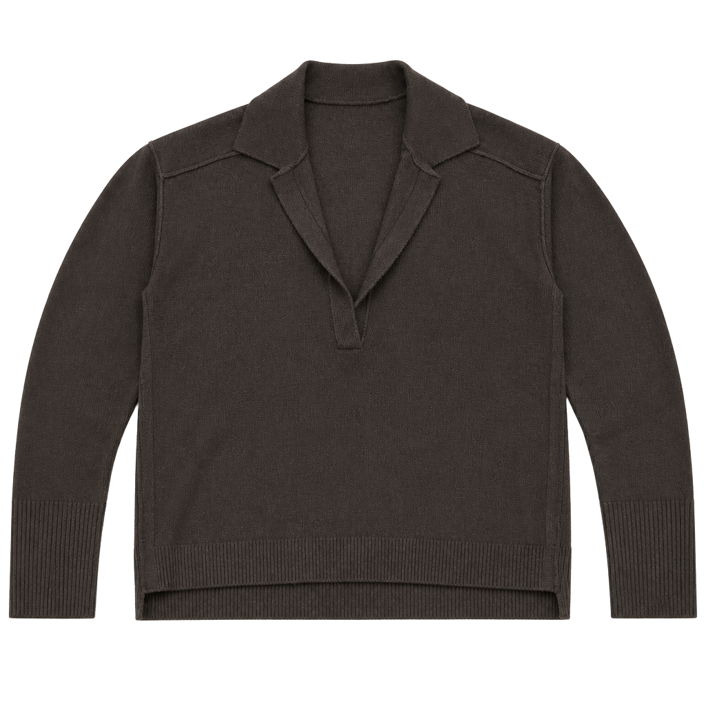 Free People Around Town Polo Sweater Chocolate Brown Open V-Neck Slouchy Size S 1