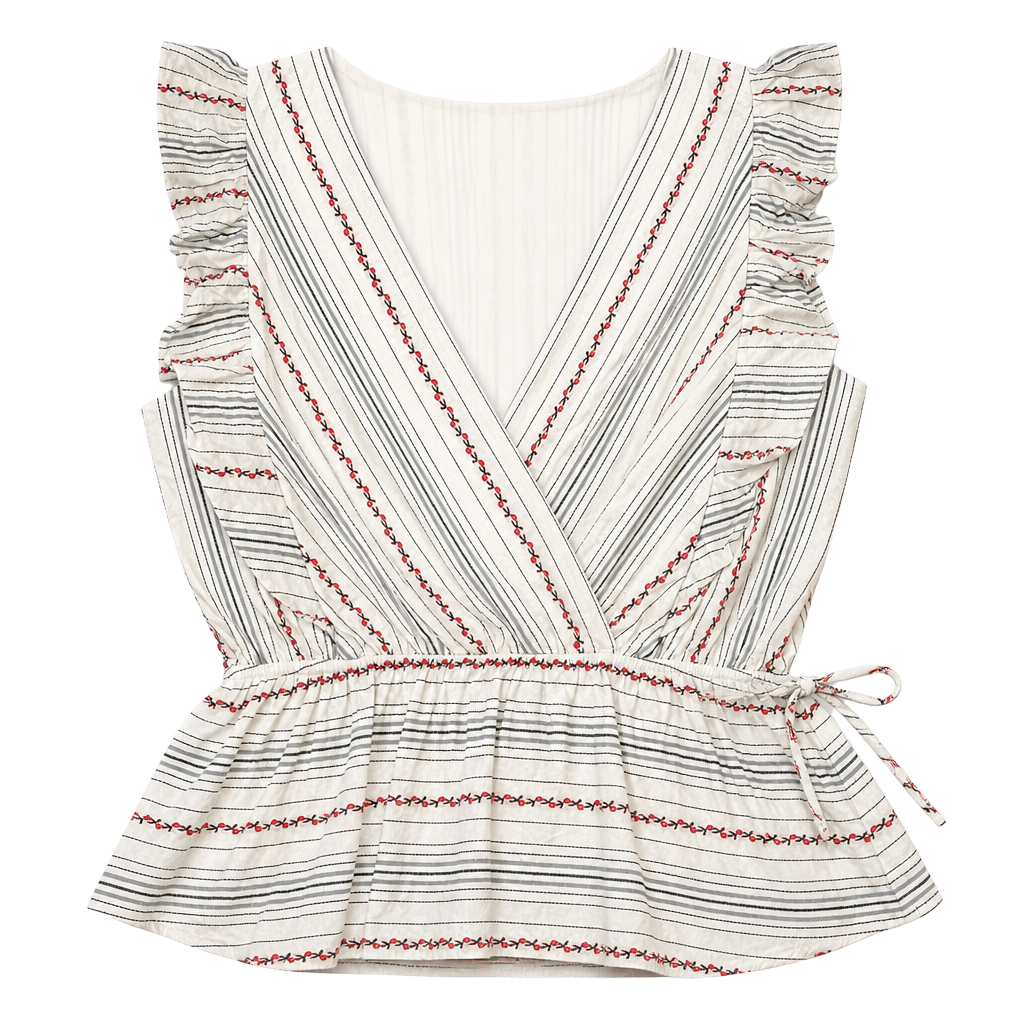 Draper James Smocked White Stripe Cherry Embroidered Peplum Blouse NWOT coquette 1