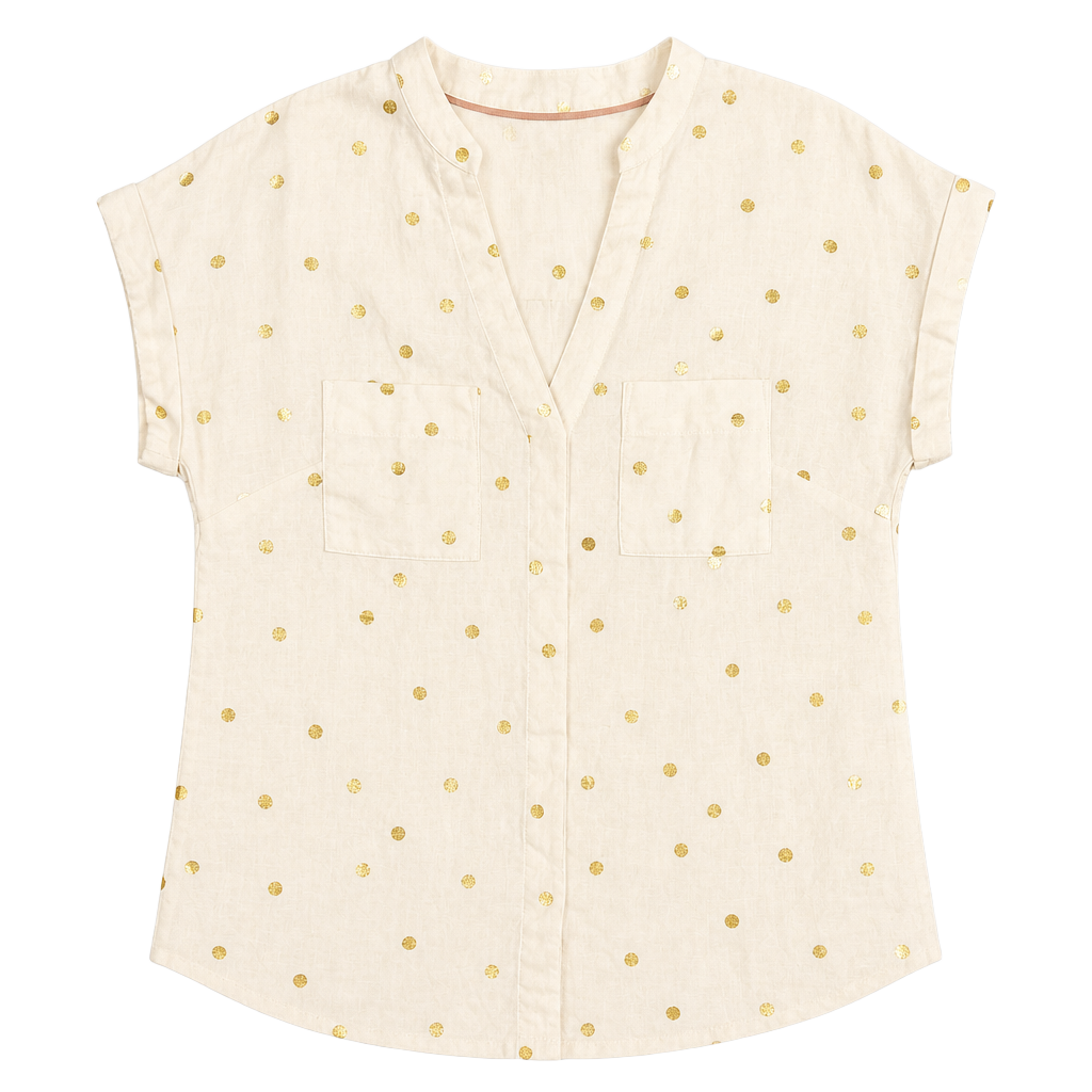 Boden Evie White Linen Gold Polka Dot Button Down Shirt Size US 2R 1