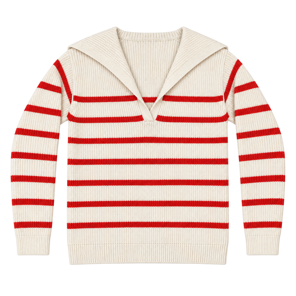 Sézane Tahar Jumper Sweater Size XS Red White Striped Sailor Collar 1
