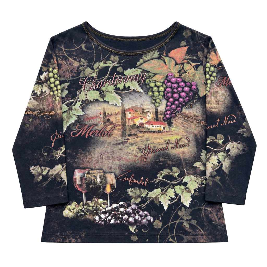 2000’s Vintage Y2K Wine Print Long Sleeve Shirt Cactus Size L 1