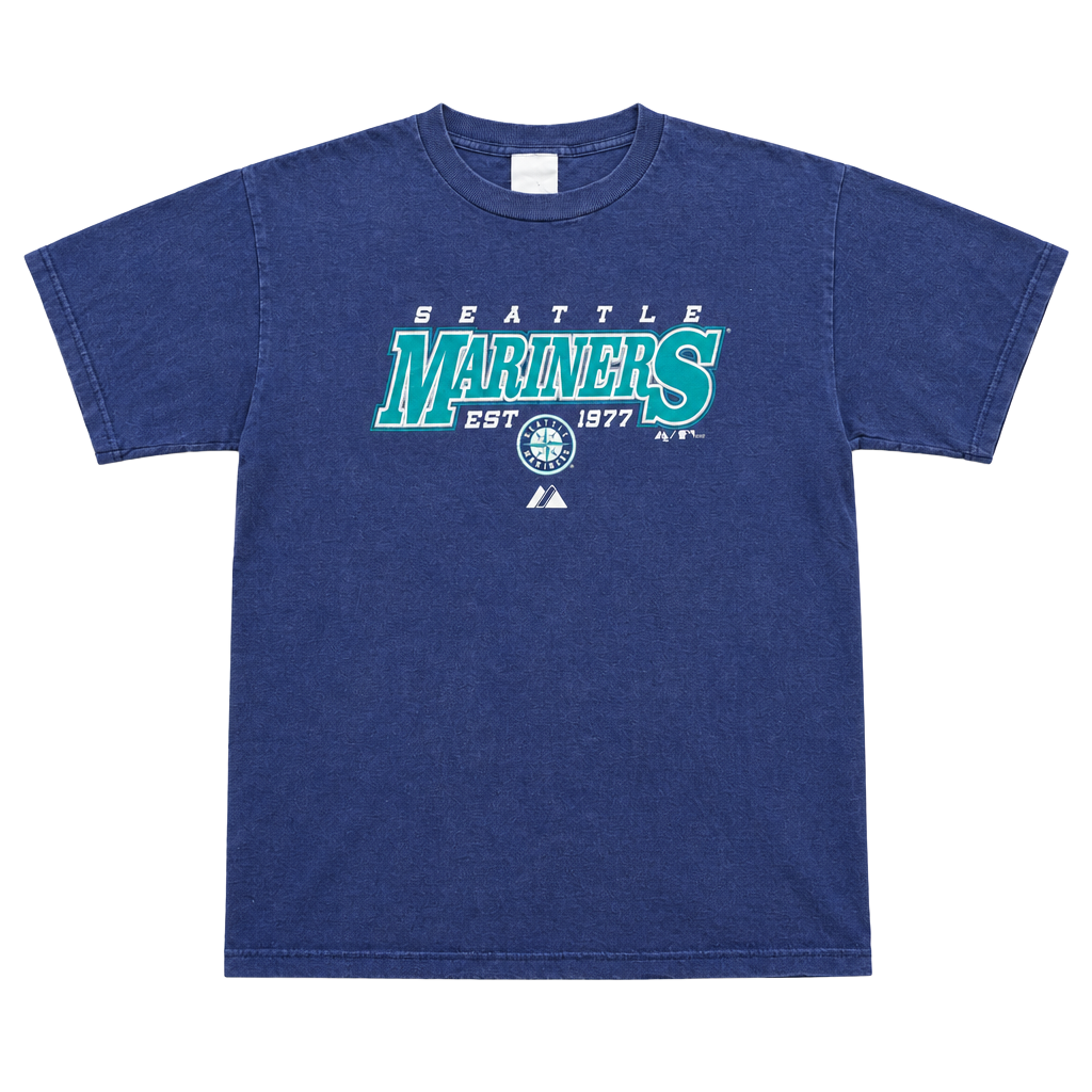 2007 Vintage Seattle Mariners Spellout Majestic T-Shirt Blue MLB Size M 1