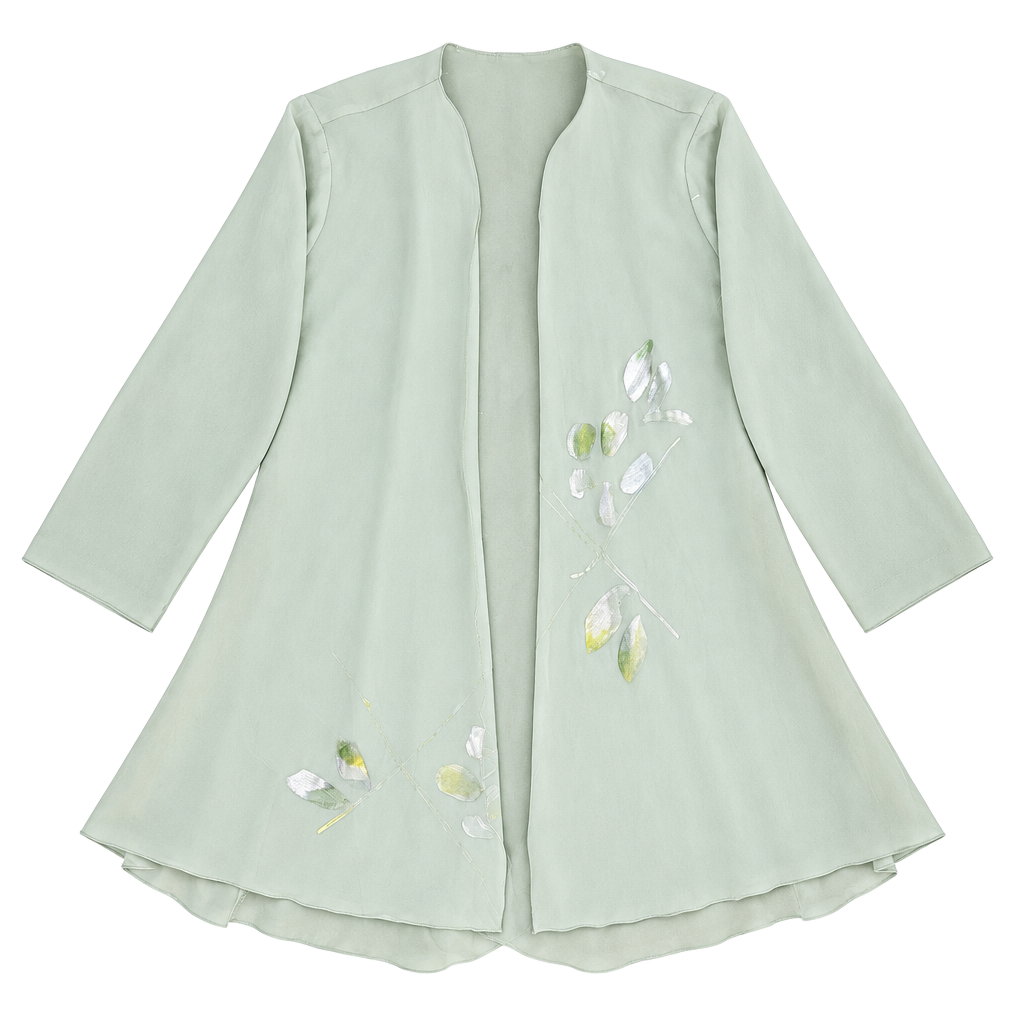 1990’s Vintage Sage Green Chiffon Open Shear Cardigan Floral Size M/L 1