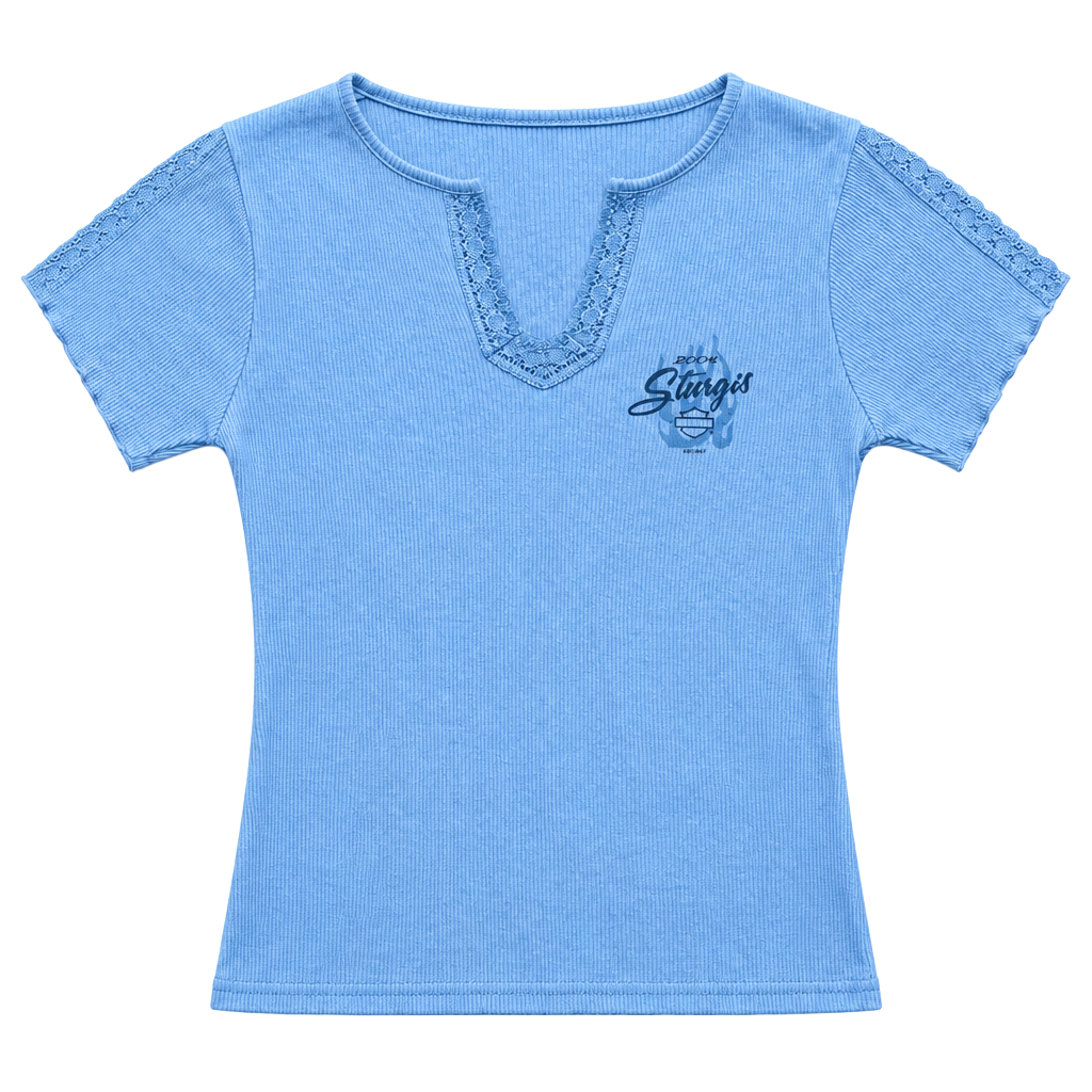 2004 Vintage Harley Davidson Sturgis Ribbed Top Blue Lace Size S 1
