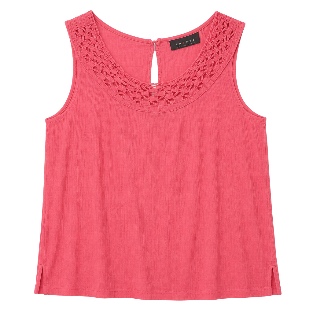 Axcess Women's Pink Sleeveless Crochet Trim Scoop Neck Tank Top Blouse 1