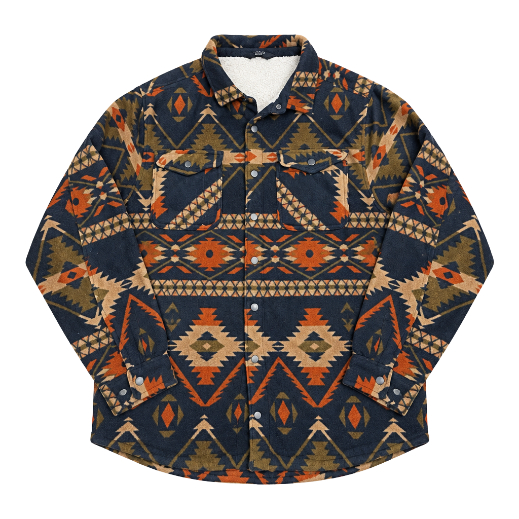 Aztec Print Fleece Button Down Shirt Jacket 1