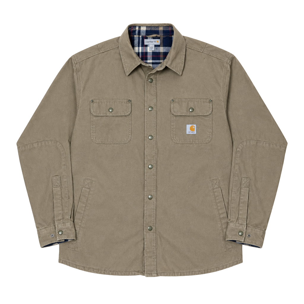 Carhartt Weathered Canvas Shirt Jac Size 2XL Regular Brown Plaid Lined 1