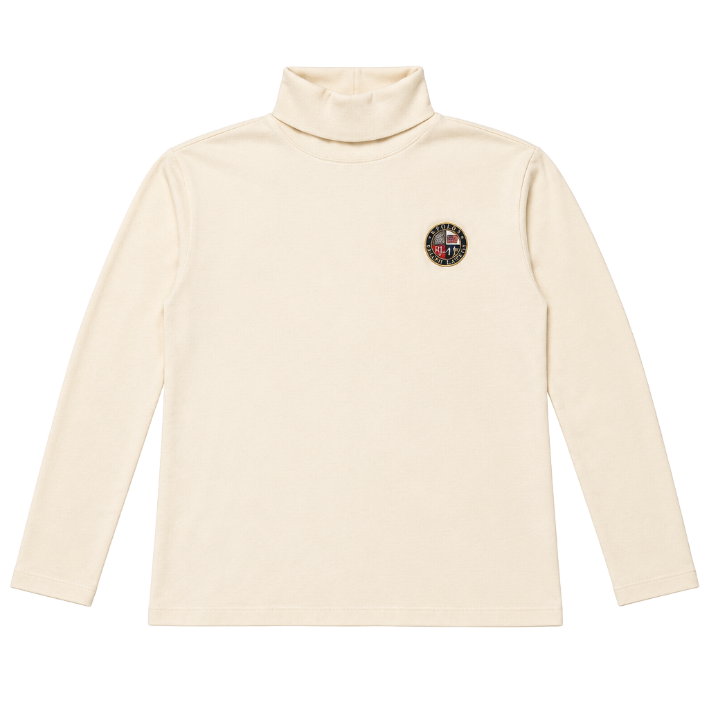 Lauren Ralph Lauren Turtleneck Shirt Size M White Crest Logo Cotton 1