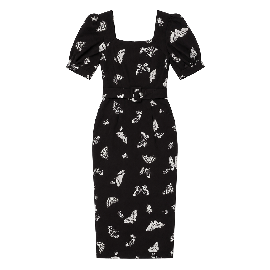 BGL Fashion Group Women's Butterfly Square Neck Puff Sleeve Midi Sheath Dress 1
