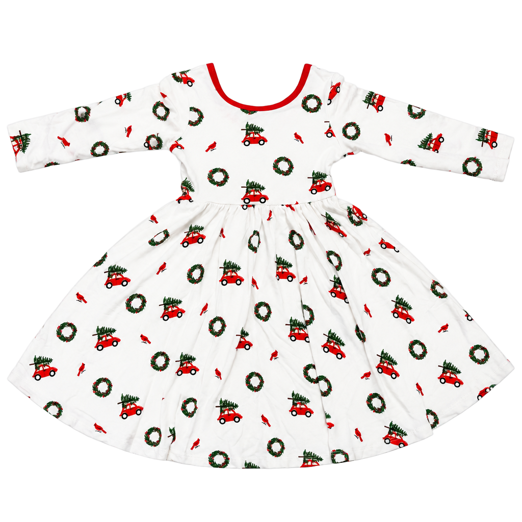 Kyte Baby Wreath Red Car Christmas Twirl Dress 18-24 months White 1