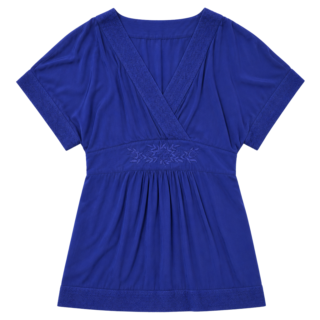 Anthropologie Maeve Adana Kimono Top Size 2 Royal Blue Viscose V-Neck Tunic 1