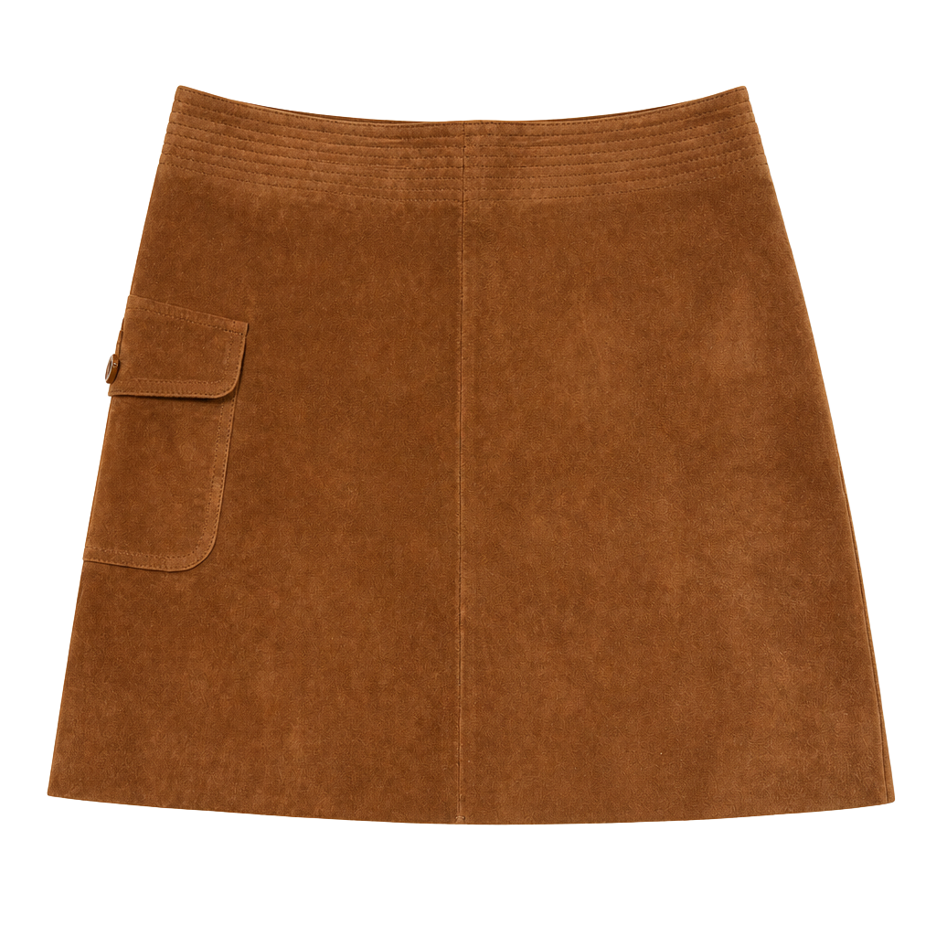 J. Crew Women's Brown Suede Leather Mini Skirt with Cargo Pocket, Size 4 1