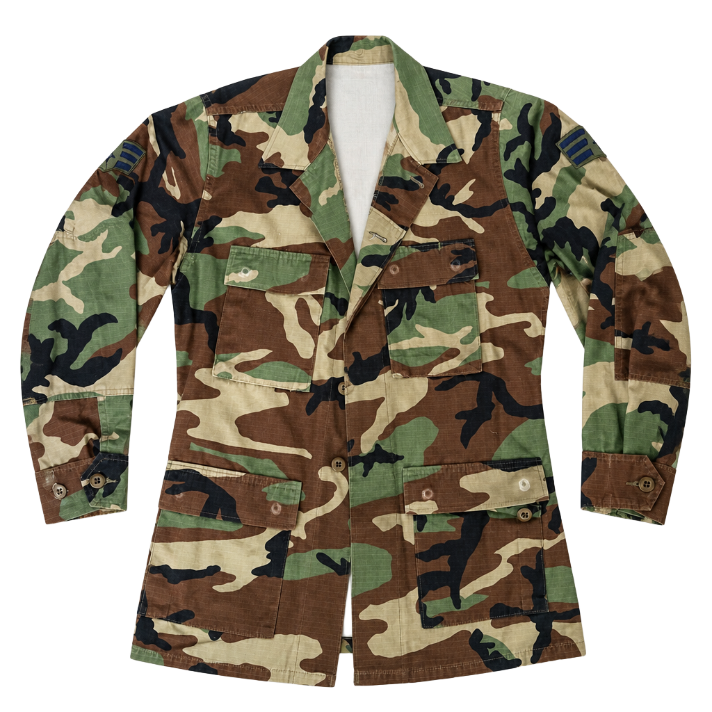 Vintage US Military Woodland BDU Camo Combat Jacket Shirt Small Long 1
