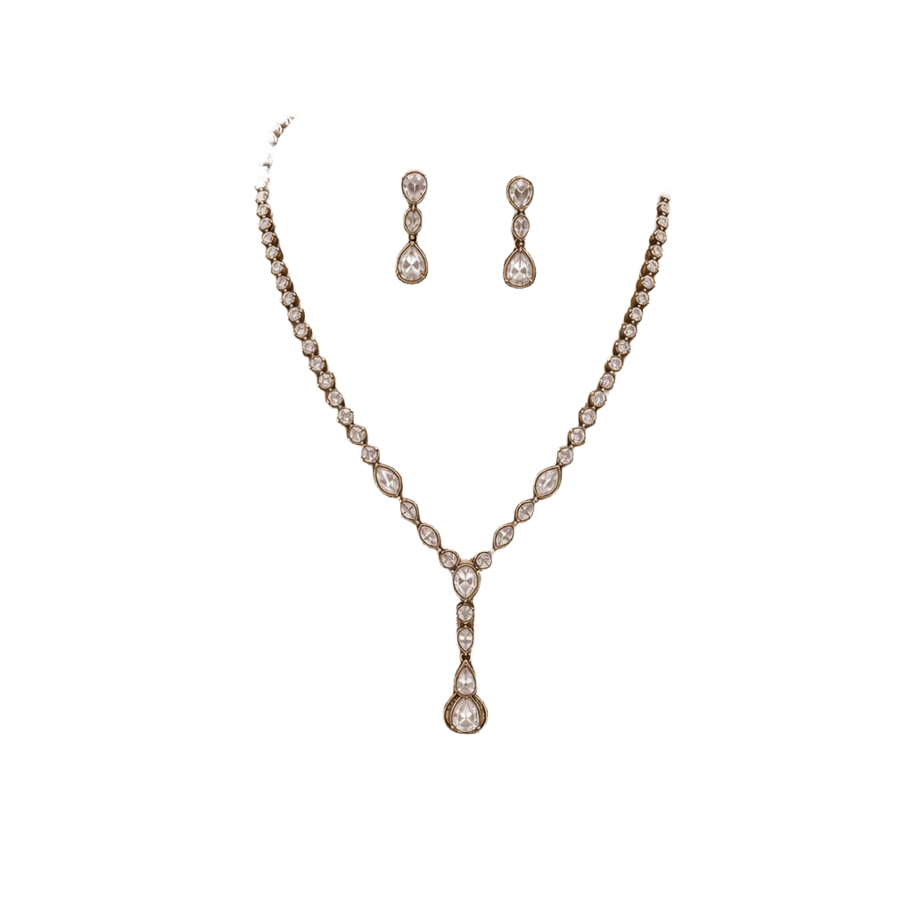 Rose Gold Cubic Zirconia Teardrop bridal Jewelry Set Necklace & Earrings 1
