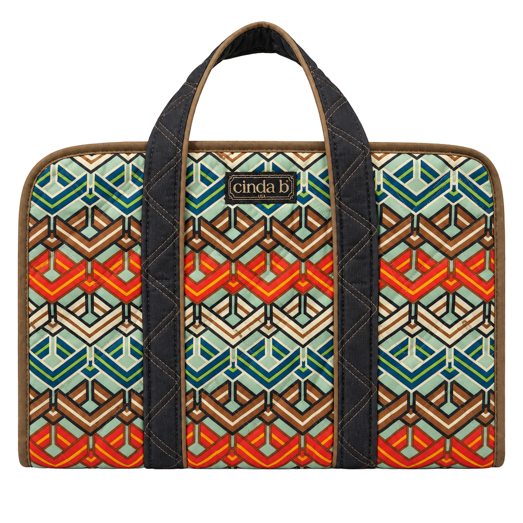 Cinda B Hanging Organizer Bag Multi Color Geometric Quilted 1